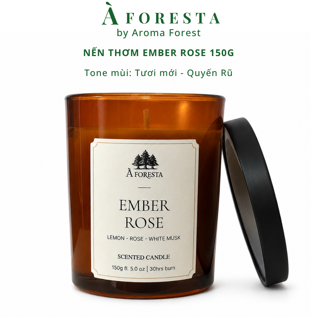 Nến Thơm Cao Cấp À FORESTA 150g – Hương Hoa Hồng Ember Rose-Thơm phòng, thư giãn, quà tặng.