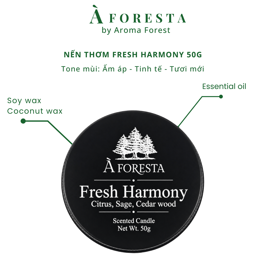 Nến Thơm Cao Cấp À FORESTA mini 50g – Hương Gỗ tươi Fresh Harmony-Thơm phòng, thư giãn, quà tặng.
