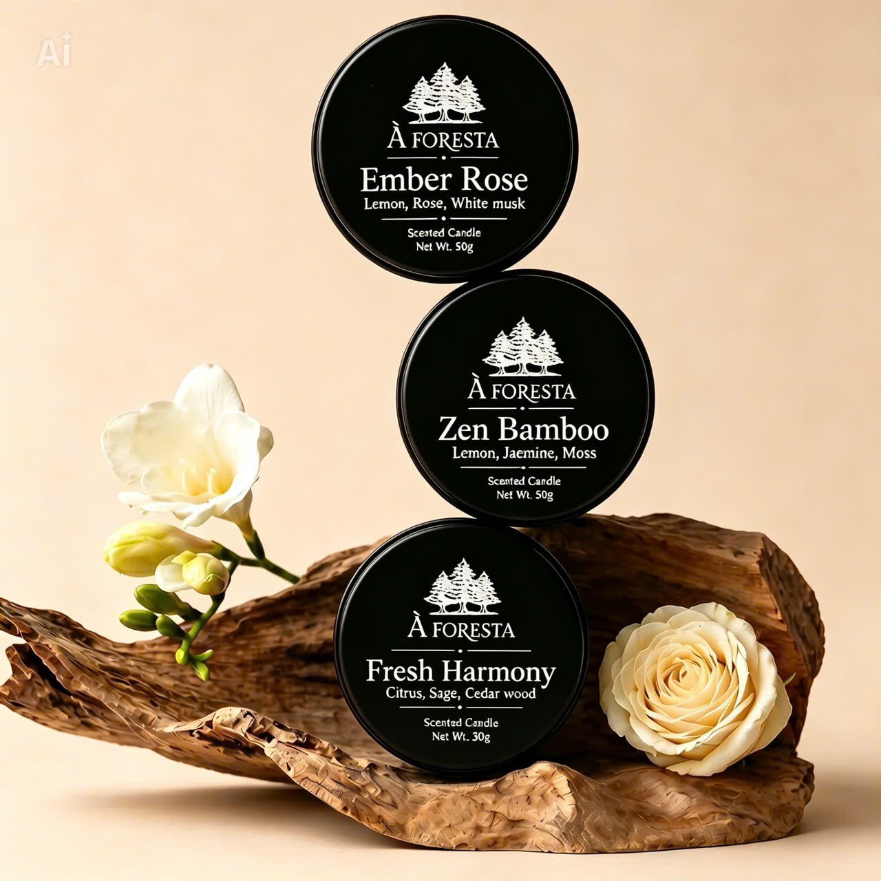 Nến Thơm Cao Cấp À FORESTA mini 50g – Hương Thiền Zen Bamboo-Thơm phòng, thư giãn, quà tặng.