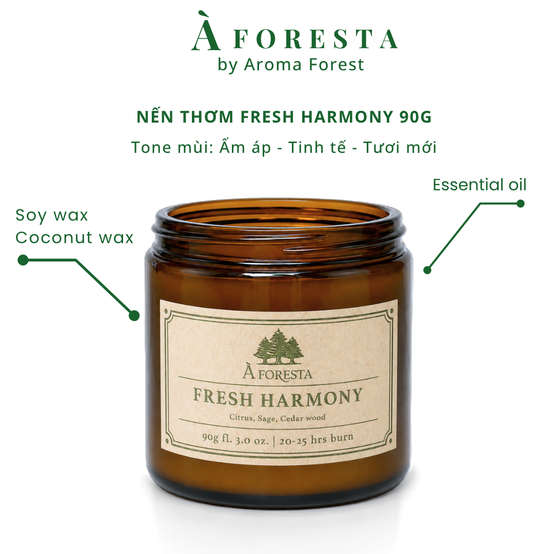 Nến Thơm Cao Cấp À FORESTA 90g – Hương Gỗ tươi Fresh Harmony-Thơm phòng, thư giãn, quà tặng.